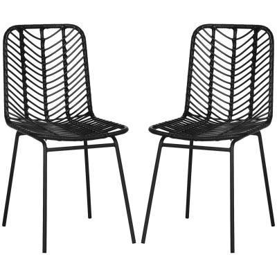 HOMCOM Zestaw 2 krzeseł do jadalni krzesła akcentowe krzesła kuchenne, styl boho, rattan, 44 cm x 58 cm x 85 cm, Czarny