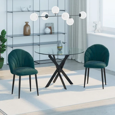HOMCOM 2-delige Set Eetkamerstoelen Keukenstoelen Accentstoelen, 52 cm x 54 cm x 79 cm, Groen