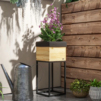 Outsunny Hochbeet Pflanzkasten, Industriedesign, weerbestendig, Vliesvoering, 22 x 22 x 54 cm, Natuur + Zwart