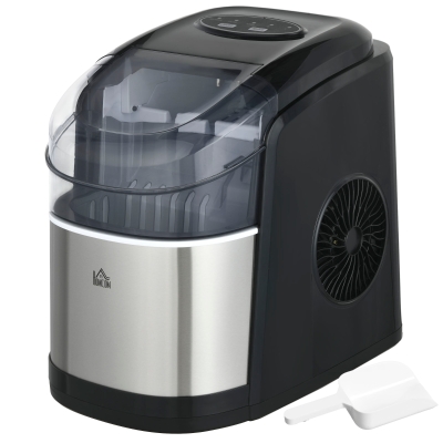 HOMCOM Maszyna do kostek lodu, Ice-Maker, 12kg/dzień, 9 sztuk/ 6-12 minut, Srebrny