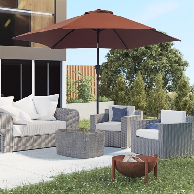 Outsunny Chapéu de Sol de Jardim Ø260x235cm de Alumínio Reclinável com Manivela e 6 Hastes para Terraço Exterior Varanda Café