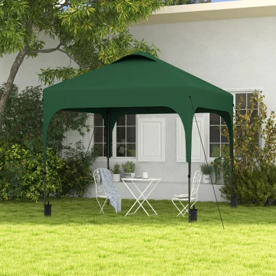 Outsunny Tenda Dobrável 2,5x2,5x2,68cm Tenda de Jardim com Proteção UV 50+ Altura Ajustável com 4 Sacos de Areia Verde Escuro