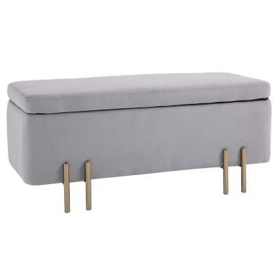 HOMCOM Seat bench, Upholstered bench with storage, Trunk bench, Fabric, Metal, Rubberwood, Foam, Light grey, 100 x 40 x 42 cm