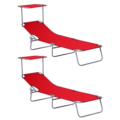 Outsunny 2 Piece Folding Sun Lounger Chairs with Awning
