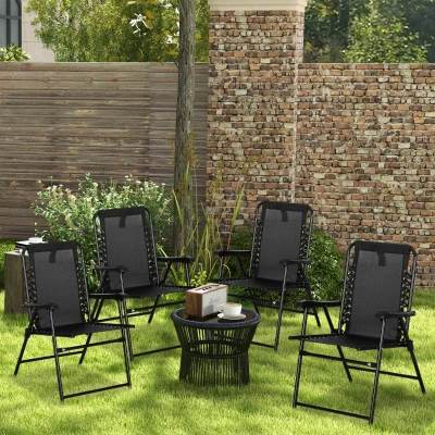 Outsunny 4 Pcs Folding Chair Set Steel Frame Black
