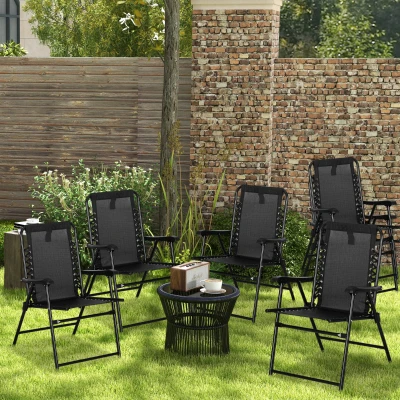 Outsunny 6 Pcs Patio Folding Chairs Steel Frame Black