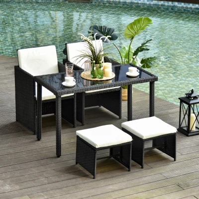 Outsunny Salon Jardin Résine Tressée Noir Crème 5pcs