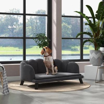 PawHut Sofa dla psa z oparciem Sofa dla zwierząt domowych z drewnianymi nogami Legowisko dla psa Sofa dla kota