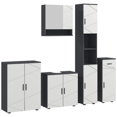 Kleankin 5-Piece Bathroom Set Grey Storage Cabinets & Mirror