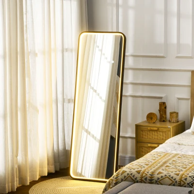 HOMCOM Espelho de Pé com Luzes LED Espelho de Corpo Inteiro 151,5x50 cm com Iluminação Ajustável e Função de Memória Preto
