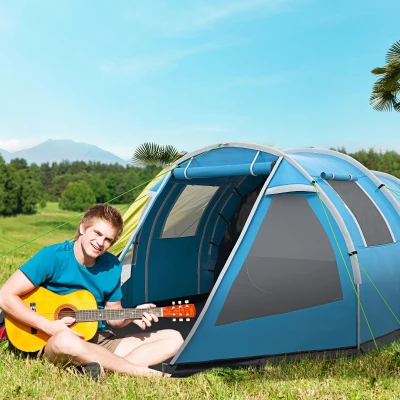 Outsunny Campingzelt Trekkingzelt Zelt, weerbestendig, 2 kamers, 475 x 264 cm Breedte x 172, Blau