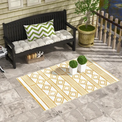 Outsunny Terrasvloerkleed - Weerbestendig - Modern Ontwerp - 121 cm x 182 cm x 0,3 cm - Groen + Crème