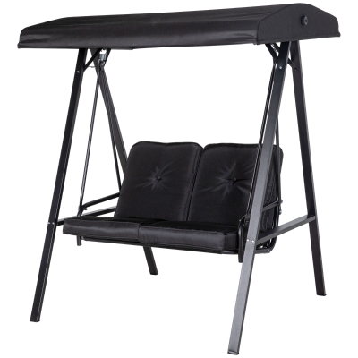 Outsunny Hollywoodschommel, 2-zits Tuinschommel met Verstelbaar Dak, tot 220 kg belastbaar, 145 x 116 x 172 cm, Zwart