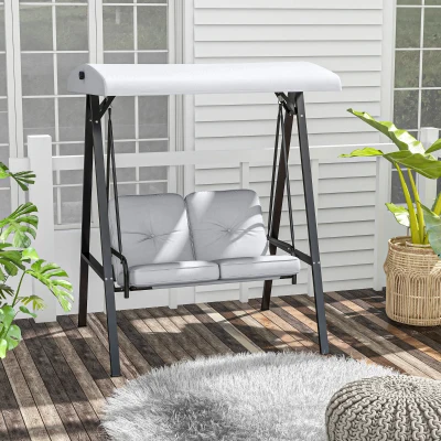 Outsunny Hollywoodschommel, 2-zits tuinschommel met verstelbaar dak, tot 220 kg belastbaar, 145 x 116 x 172 cm, Grijs