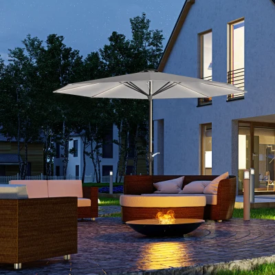 Outsunny Chapéu de Sol de Jardim Ø265x240 cm com Luzes LED Solares Manivela e Impermeável para Piscina Pátio Cinza Claro