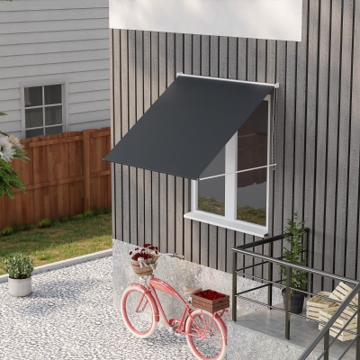 Outsunny Toldo Retrátil para Janela 150x120 cm com Estrutura de Alumínio Ângulo de Inclinação Ajustável Anti-UV e Impermeável Cinza Escuro