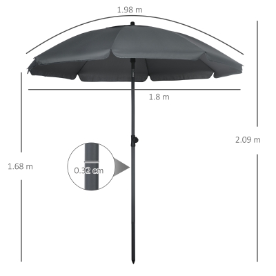 Outsunny Ombrellone Rettangolare 2.7x2.5 M, Inclinabile 45°, In Poliestere E Acciaio, Stecche 6, Beige/nero, Per Esterno - 6