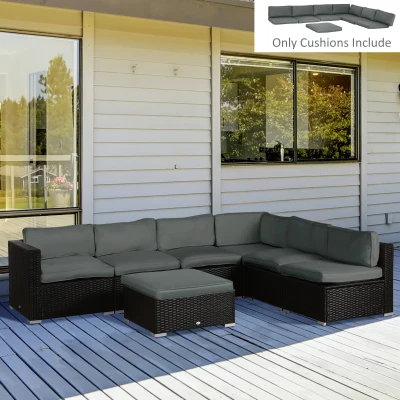 Outsunny Replacement Cushions for Rattan Furniture - 14 Piece Outdoor Seat Cushion Pad Set for Patio Conversation Set, Includes 7 Seat Cushions and 7 Back Cushions, Grey