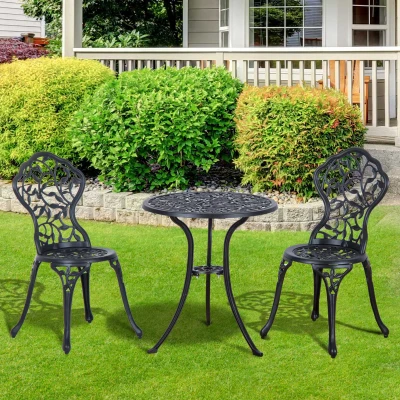 Outsunny Cast Aluminium 3 Pcs Bistro Set-Black