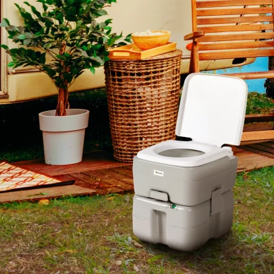 Outsunny Sanita Portátil 20L com Indicador de Nível Capacidade 150 kg para Campismo Viagem Idosos Caravana Barco 33x40x43 cm Cinza