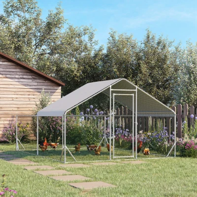 PawHut Walk-In Chicken Run, Hen House, with Roof, for Ducks, Chickens, Rabbits