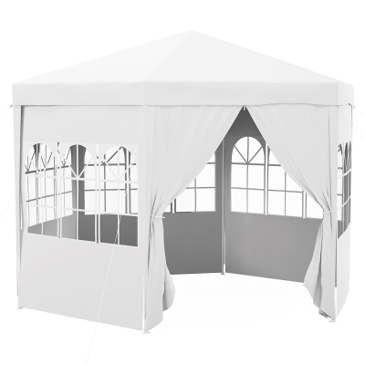 Outsunny 4m Hexagonal Gazebo Canopy Party Tent, Includes 6 Removable Side Walls for Outdoor Events, with Windows and Doors, White