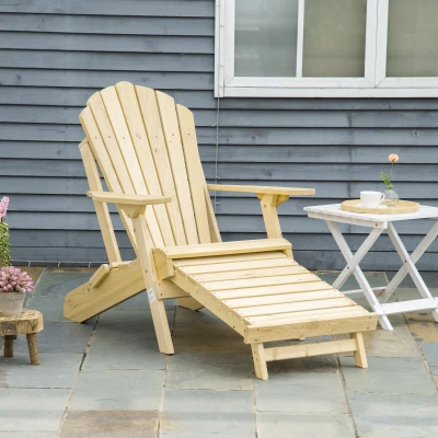 Outsunny Fotel Ogrodowy Adirondack z Podnóżkiem, Składany, Naturalne Drewno Sosnowe
