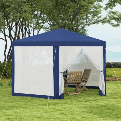 Outsunny 13' x 11' Hexagon Outdoor Party Tent Sun Shelter Canopy with Protective Mesh Screen Walls, Blue