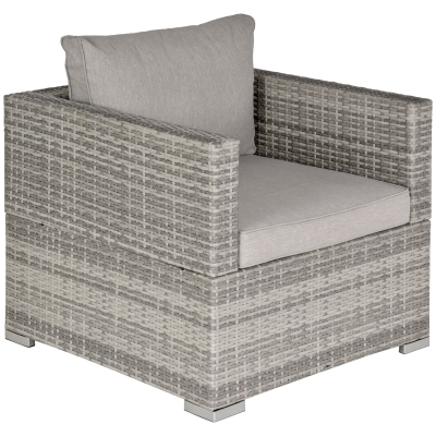 Outsunny Single Seater Rattan Chair Sofa with Padded Cushions, All-Weather PE Wicker Weave Garden Armchair, Armrests Included, Grey