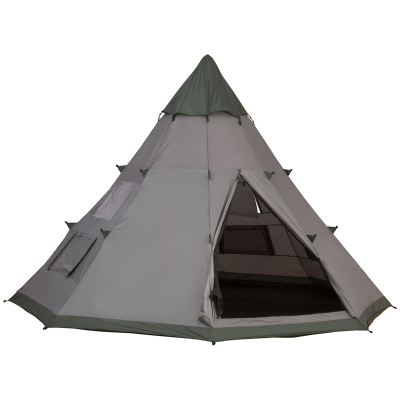 Outsunny 6-Person Outdoor Metal Frame Camping Tent w/ Carrier Bag Grey