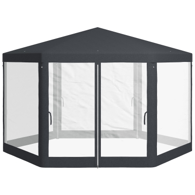 Outsunny IE Located 4m Hexagon Gazebo Party Tent, Screen House Patio Canopy Event Shelter for Activities, Shade Resistant, Dark Grey