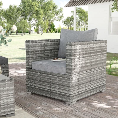 Outsunny Single Seater Rattan Chair Sofa with Padded Cushions, All-Weather PE Wicker Weave Garden Armchair, Armrests Included, Grey