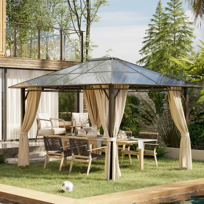 Outsunny Gazebo Canopy Tent Side Wall Curtain Shelter UV50+ Brown Garden Patio