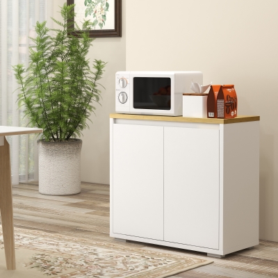 HOMCOM Aparador de Sala de Estar Armário de Armazenamento com 2 Portas e Prateleira Ajustável 80x37x75 cm Branco e Madeira