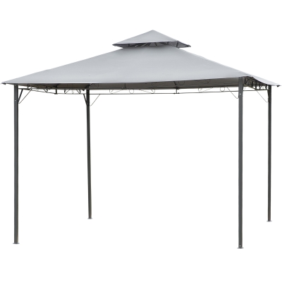 Outsunny 3x3(m) Outdoor Patio Gazebo, Steel Canopy Tent Pavilion with 2-Tier Roof Top, Garden Sunshade, Grey