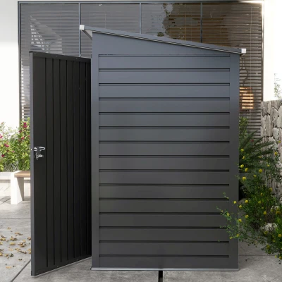 Outsunny Stalen tuinschuurtje, Geräteschuppen, Dubbele Deuren, 249B x 121D x 166/183H cm, Grijs(m-8)