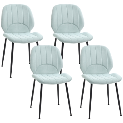 HOMCOM Lot 4 Chaises Velours Vert Dossier Rembourré Pieds Noir