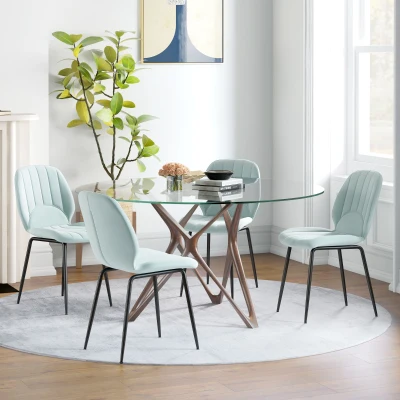 HOMCOM Lot 4 Chaises Velours Vert Dossier Rembourré Pieds Noir