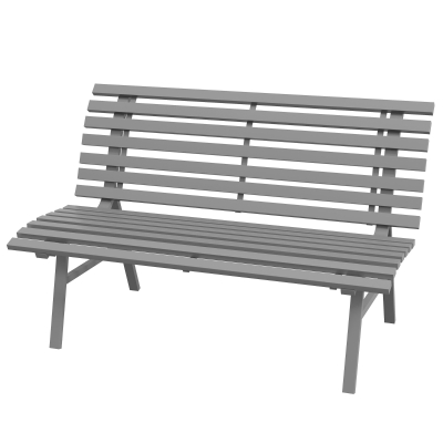 Outsunny Grijze Aluminium Tuinbank, Parkbank, Zitbank met Latdesign, Weerbestendig, 123 x 67 x 79 cm