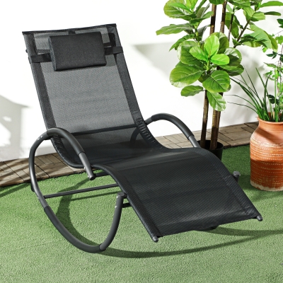 Outsunny Espreguiçadeira Baloiço de Jardim com Apoio para os Braços Almofada para a Cabeça Removível 155x61x88 cm Preto