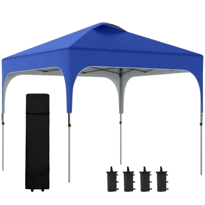 Outsunny 3 x 3 (M) Pop Up Gazebo, UPF 50+ Foldable Canopy Tent with Carry Bag with Wheels and Four Leg Weight Bags, Height Adjustable for Outdoor Garden Patio Party, Blue