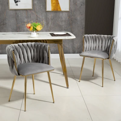 Ensemble de 2 Chaises de Salle à Manger en Velours avec Pieds en Métal Fer, Gris
