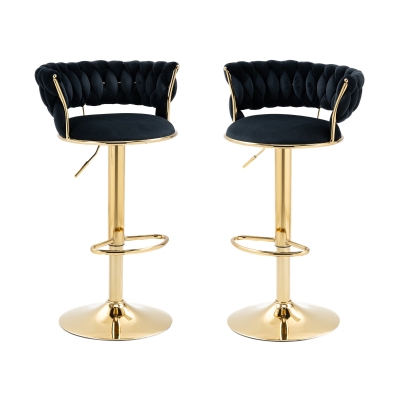 Set di 2 Sgabelli da Bar Girevoli 360° in Velluto con Altezza Regolabile, Design Lussuoso per Cucina e Sala da Pranzo, Nero