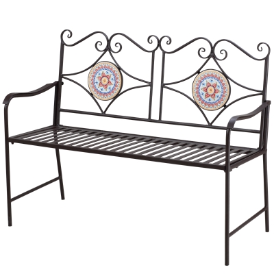 Outsunny Ławka ogrodowa w stylu vintage, 2-osobowa, odporna na warunki atmosferyczne, z mozaikowymi kamieniami, 121 cm x 52 cm x 93 cm, Wielokolorowa