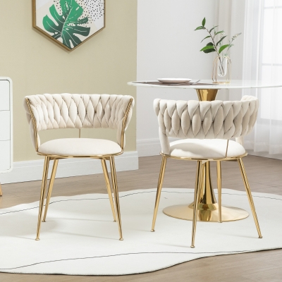 Ensemble de 2 chaises de salle à manger en velours, Blanc