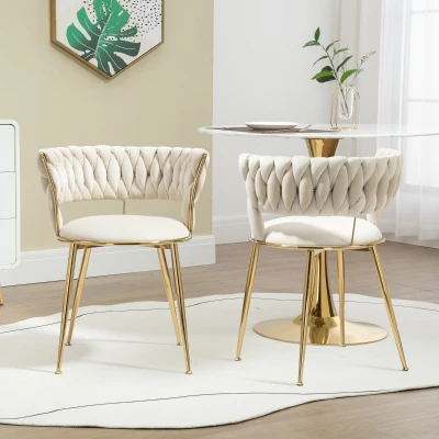 Ensemble de 2 chaises de salle à manger en velours, Blanc