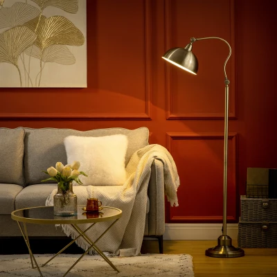 HOMCOM Lampa podłogowa w designie vintage, regulowany kąt, efekt mosiądzu, 42 cm x 25,5 cm x 152 cm, Brązowy