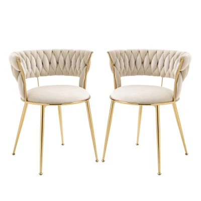 Set di 2 Sedie da Pranzo in Velluto Morbido, Bianco