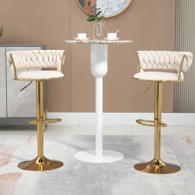 Ensemble de 2 Tabourets de Bar Pivotants à 360° en Velours avec Hauteur Réglable, Blanc