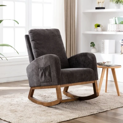 Poltrona a Dondolo Moderna Mid-Century per Cameretta e Soggiorno, Grigio